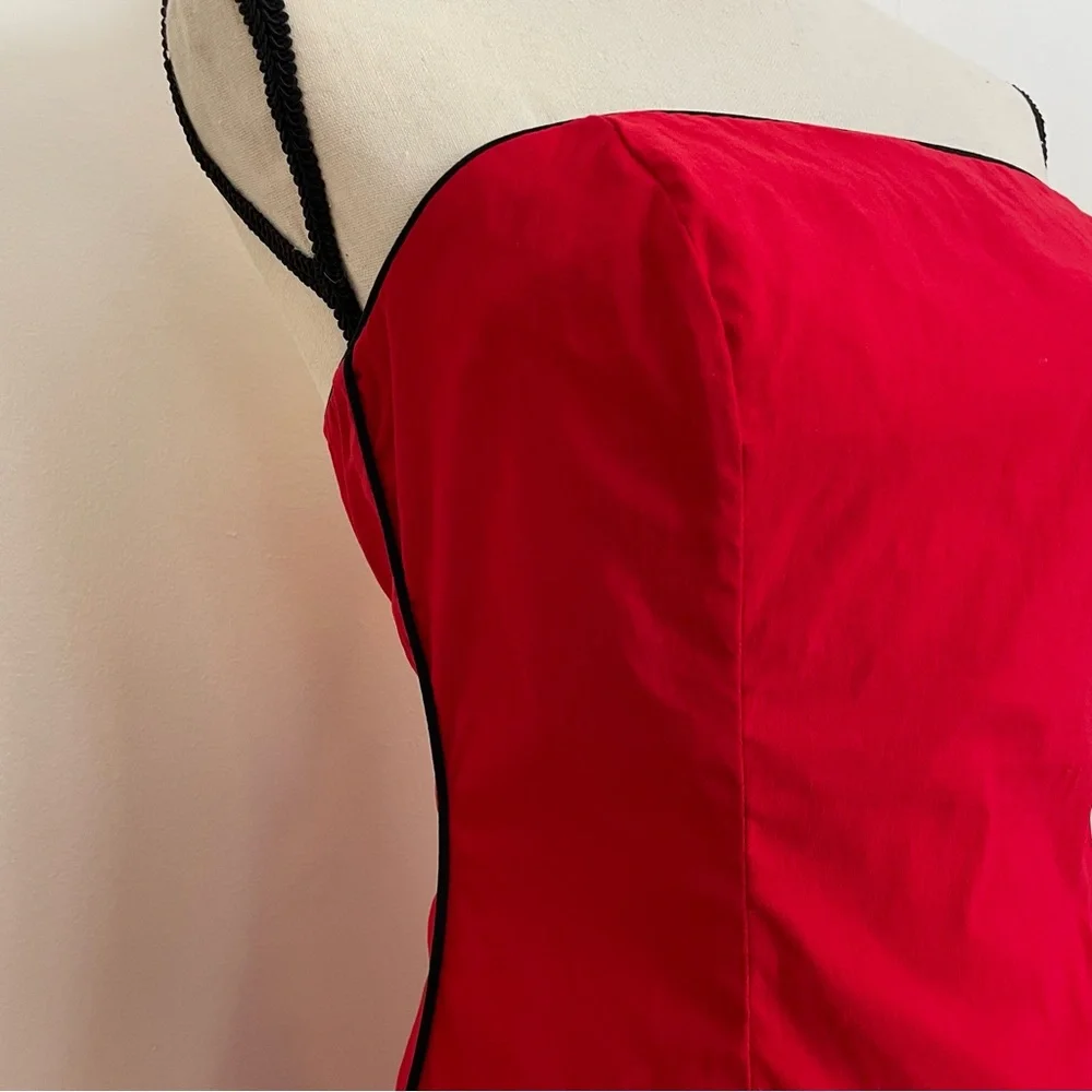 SOLD :: Vintage Y2K Strapless Racing Stripe Red Dress - Picture 6 of 6